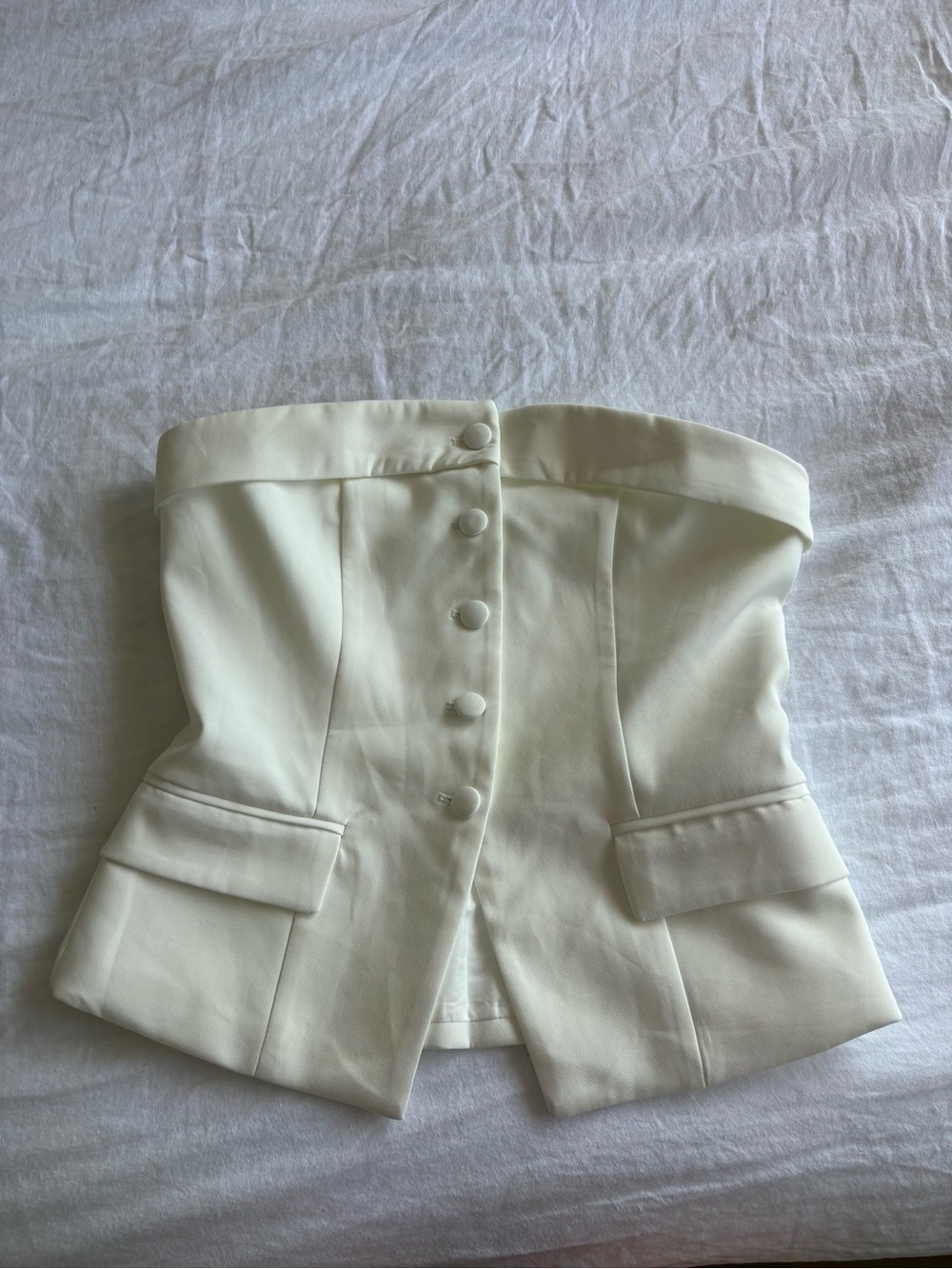 Princess Polly Cream Strapless Button-Front Shorts
